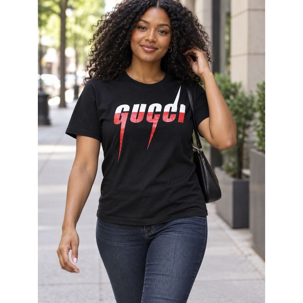 GUCCI Authentic XXL Black Red White Logo Graphic Cotton T-Shirt Made in Italy